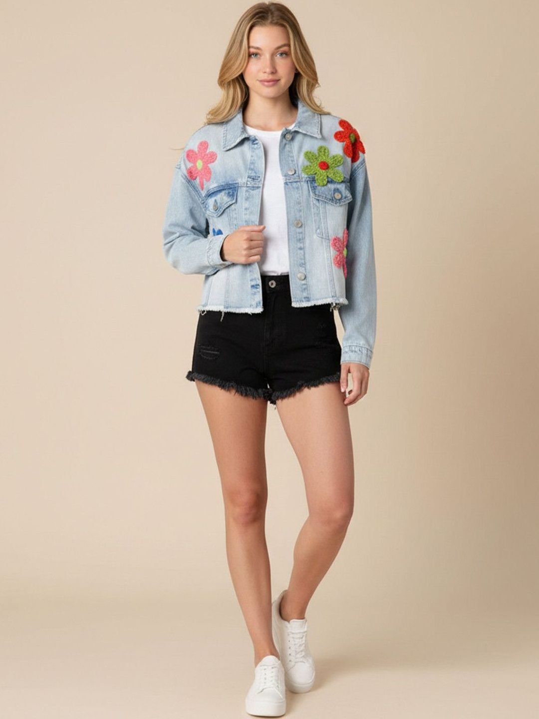 bebe Women Floral Denim Jacket with Embroidered-picture-42