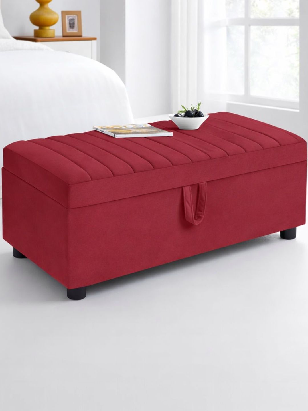 ARRA Maroon Textured 2 Seater With Storage Ottomans-picture-38