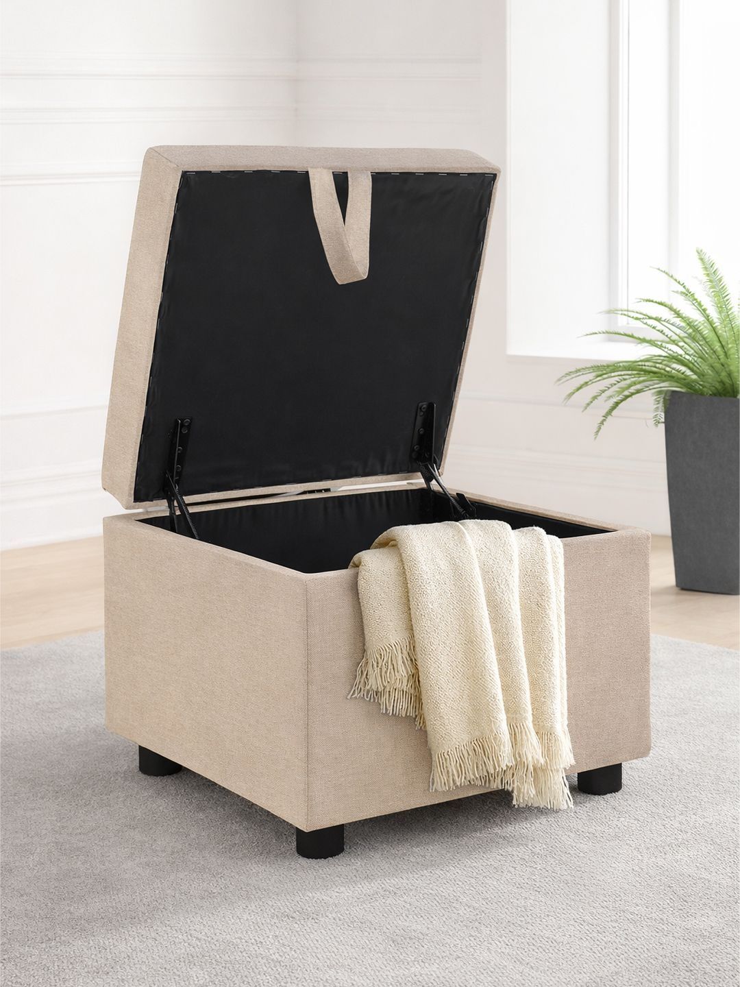 ARRA Beige Textured 1 Seater With Storage Ottomans-picture-13