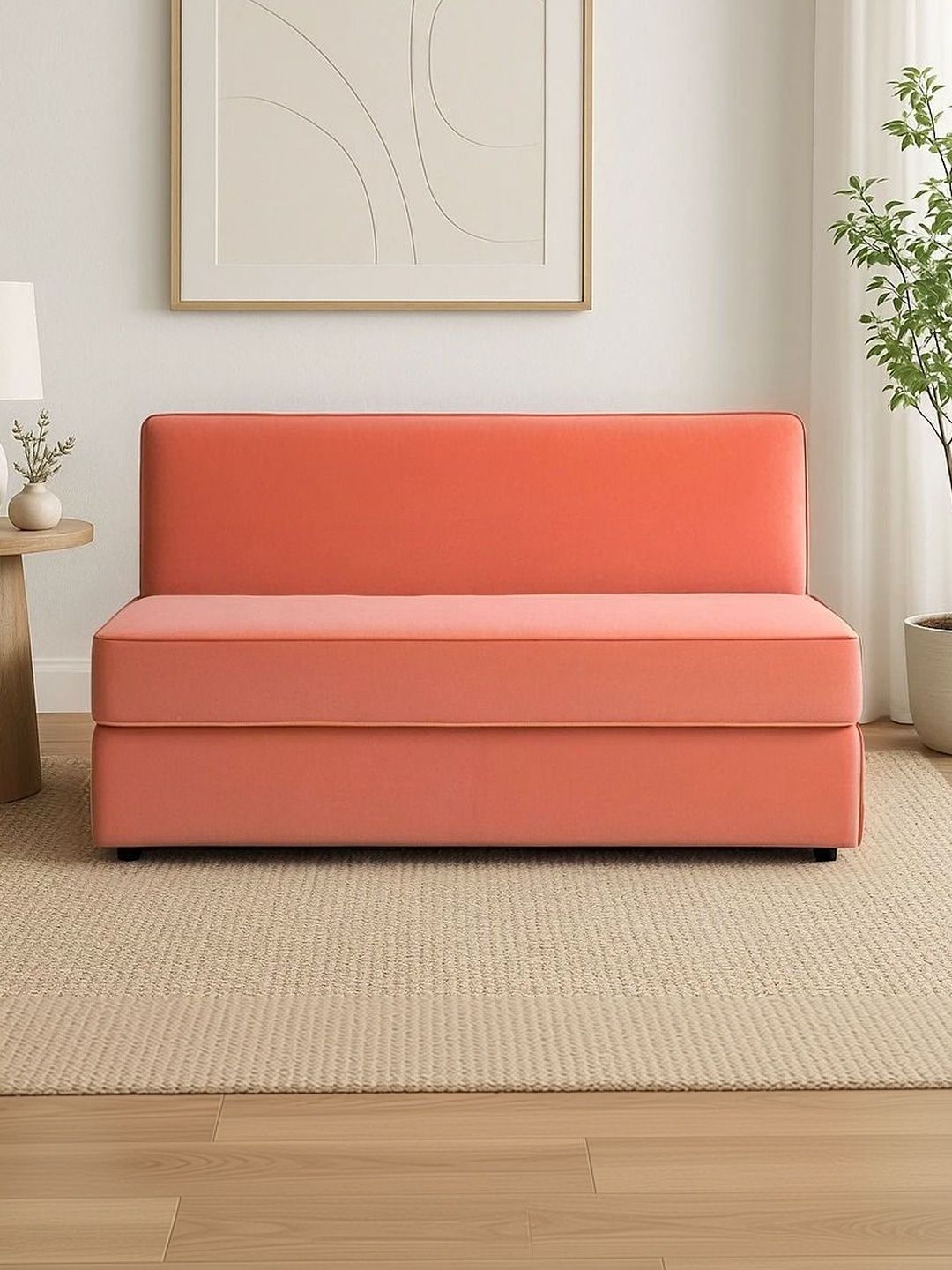 Pum Pum Peach Leatherette 2 Seater Fold Out Sofa Cum Bed