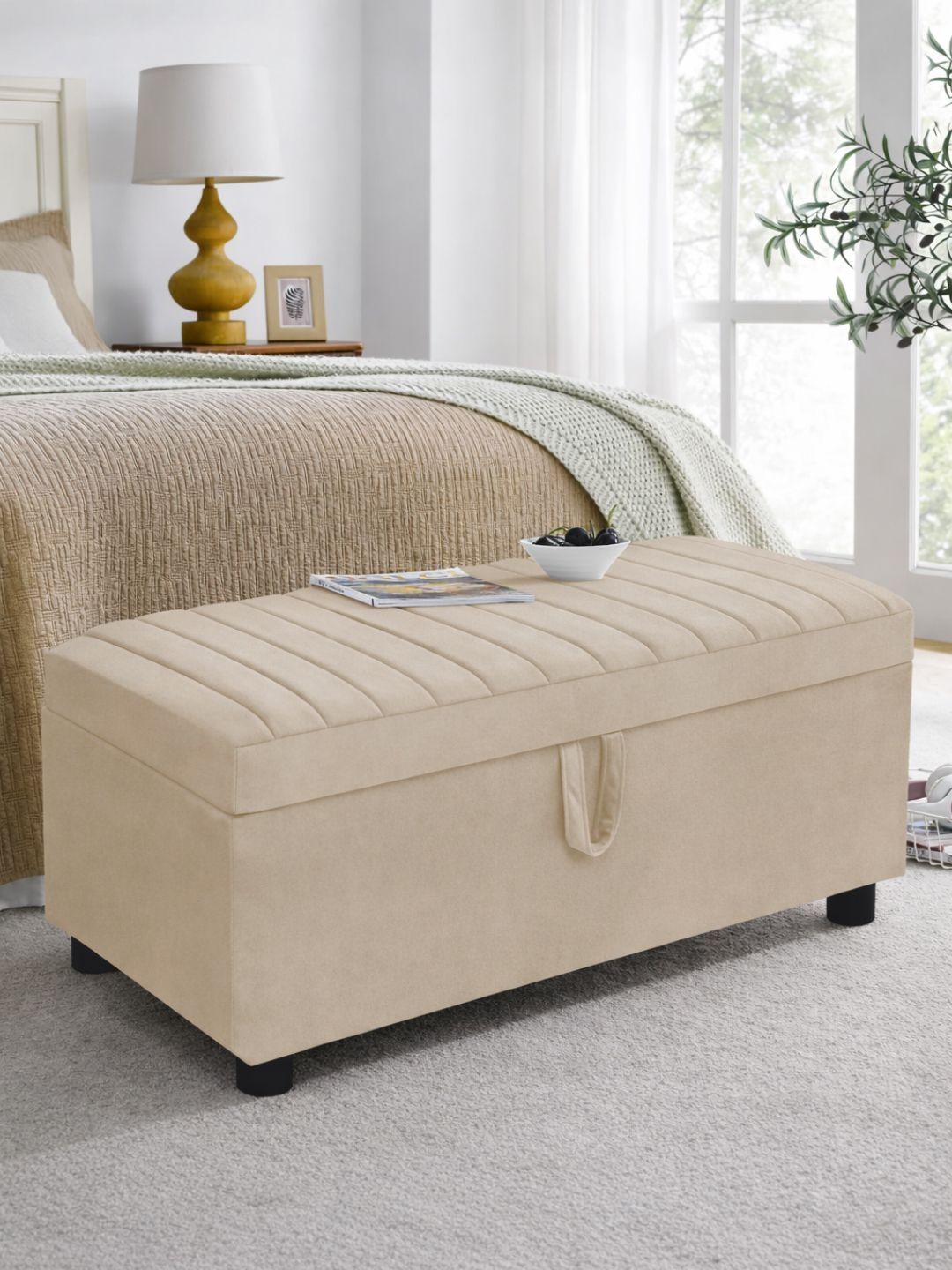 ARRA Beige Textured 2 Seater With Storage Ottomans-image-22