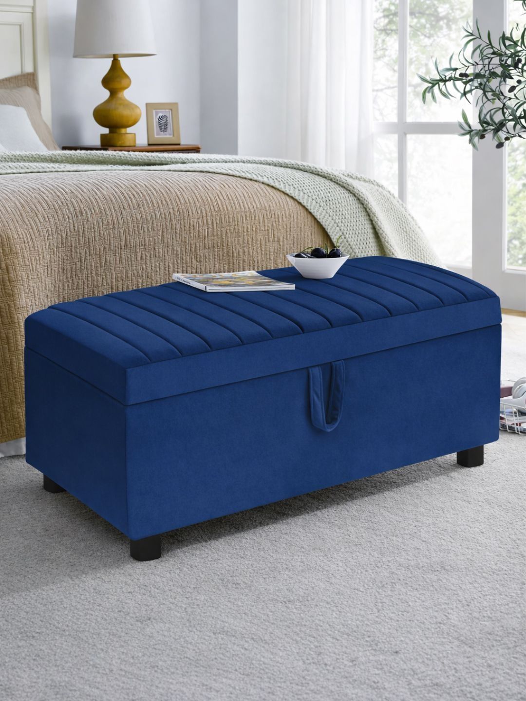 ARRA Blue Textured 2 Seater With Storage Ottomans
