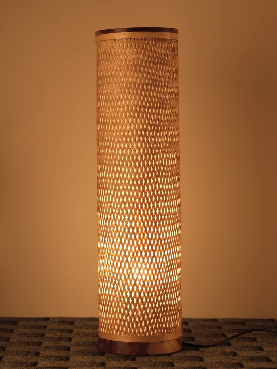 kraftinn Brown & Beige Textured Wooden Cylinder Floor Lamps-image-39