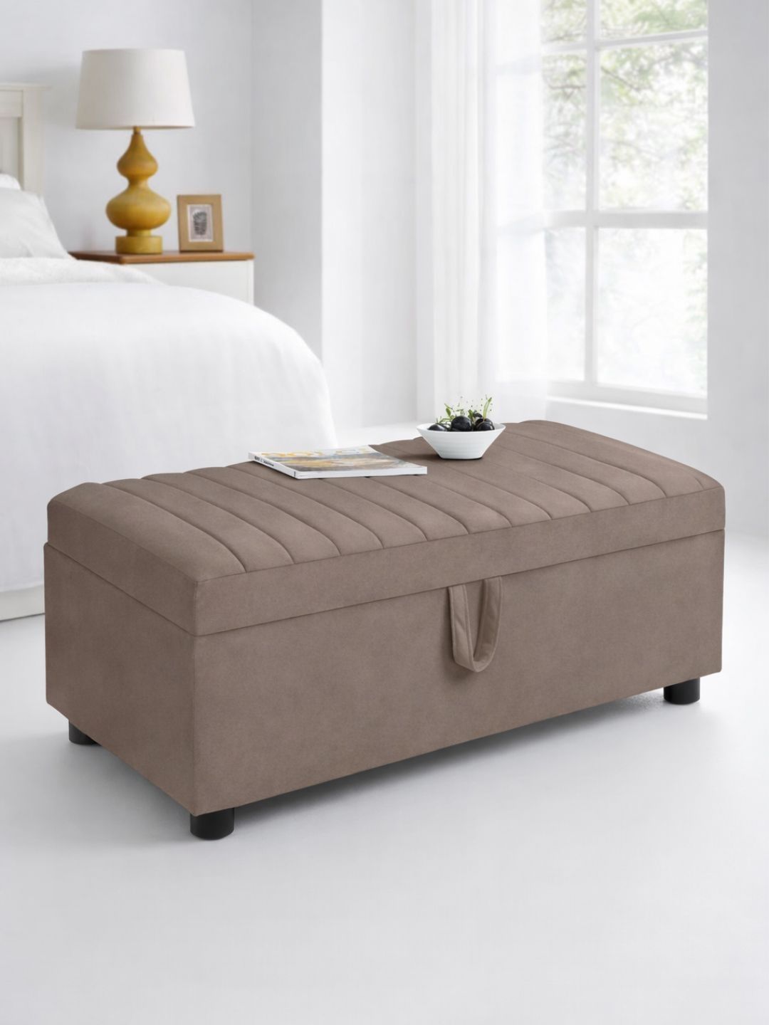 ARRA Brown Textured 2 Seater With Storage Ottomans-image-21