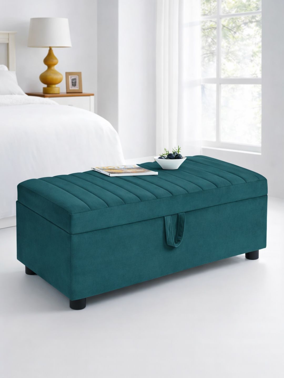 ARRA Green Textured 2 Seater With Storage Ottomans-picture-23