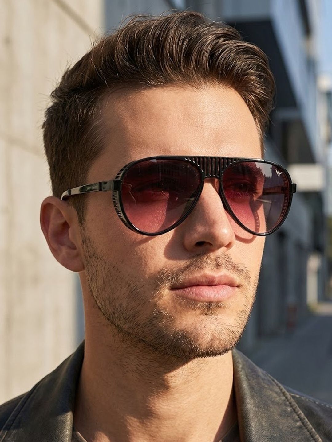 SZN Men Purple Lens & Black Aviator Sunglasses with-image-14