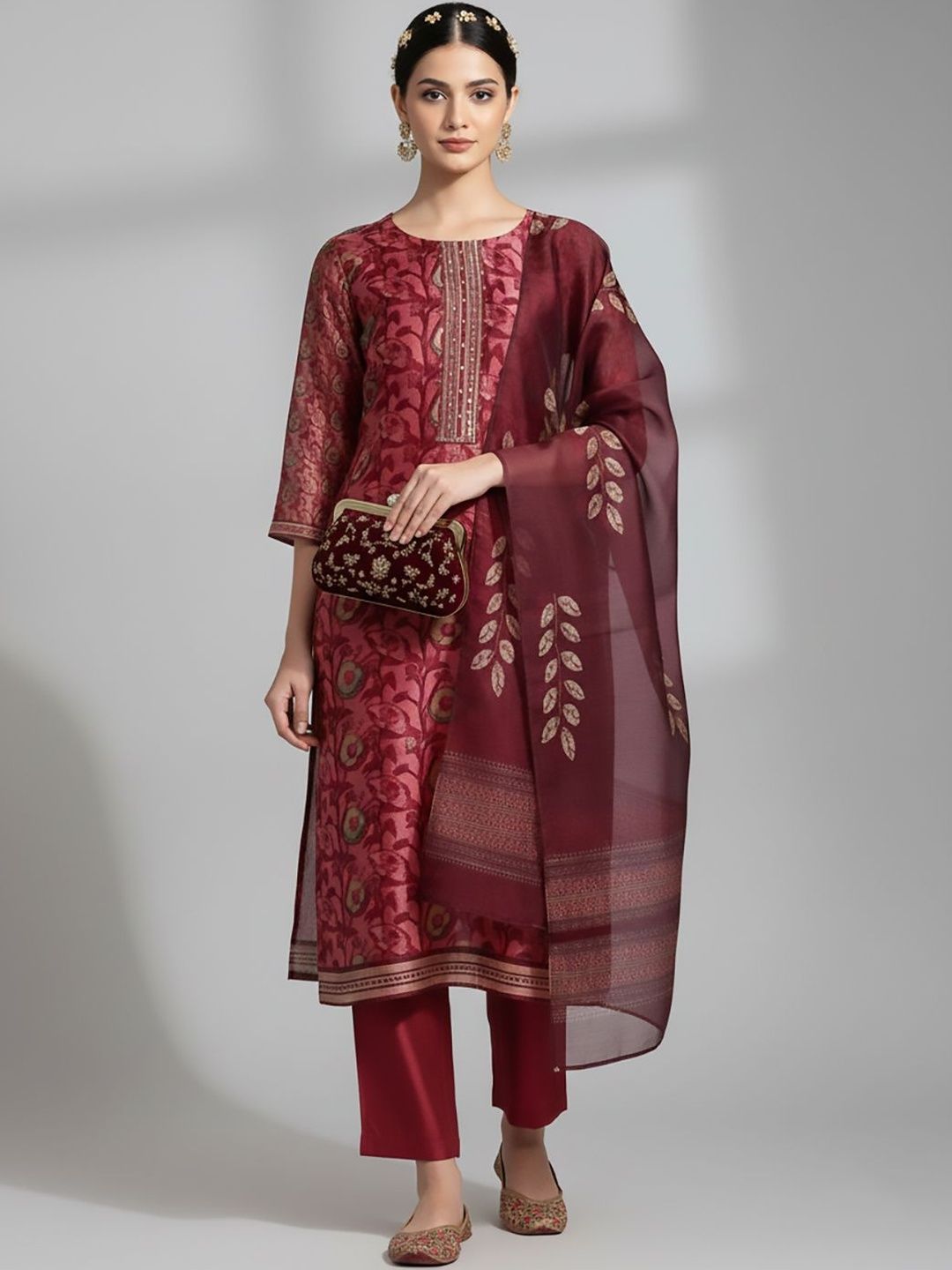 Varanga Women Ethnic Motifs Printed Regular Thread Work Kurta with Trousers & With Dupatta-picture-11