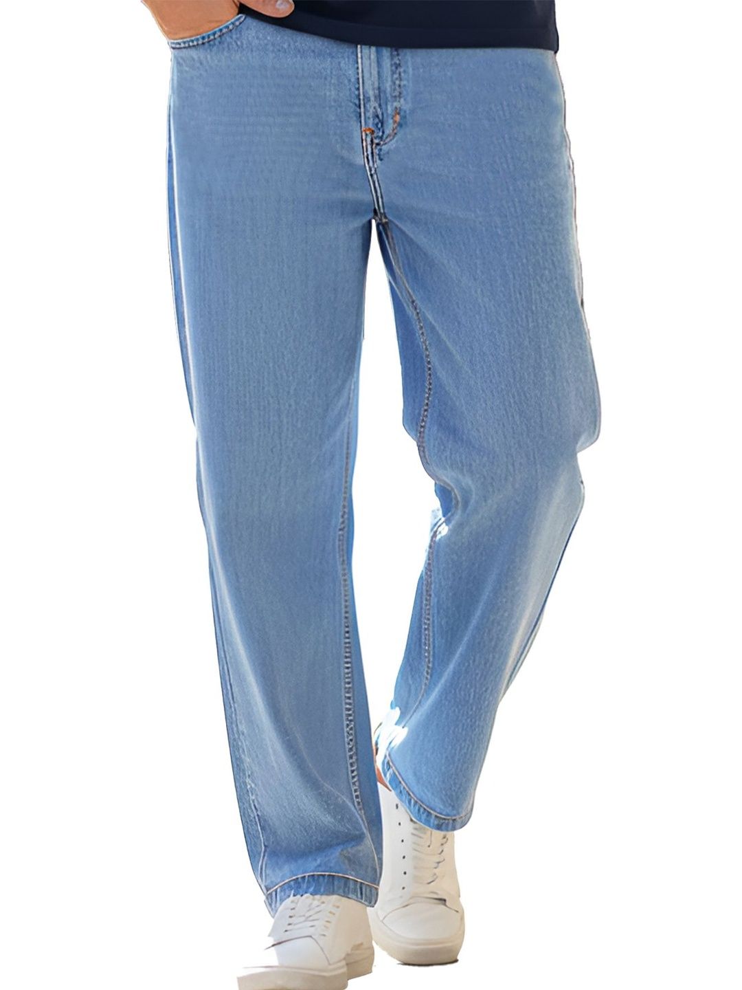 AUSK Men Loose Straight Fit Mid-Rise Light Fade Stretchable Jeans-picture-22