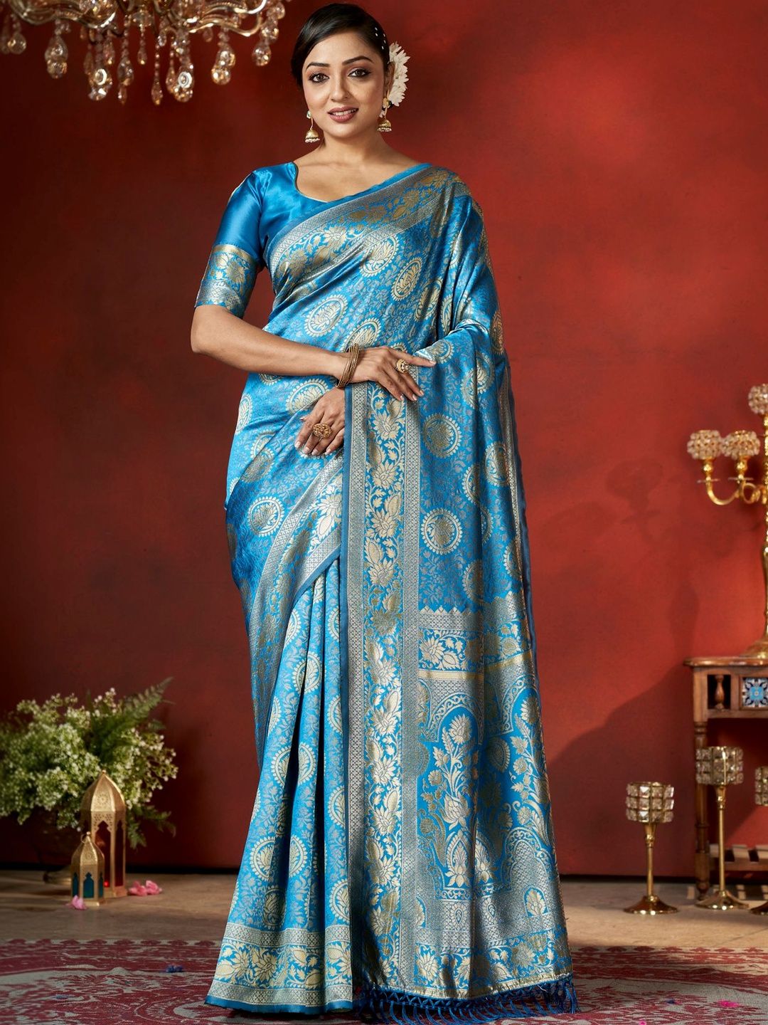 SZN Ethnic Motifs Zari Silk Blend Handloom Banarasi Saree-picture-53