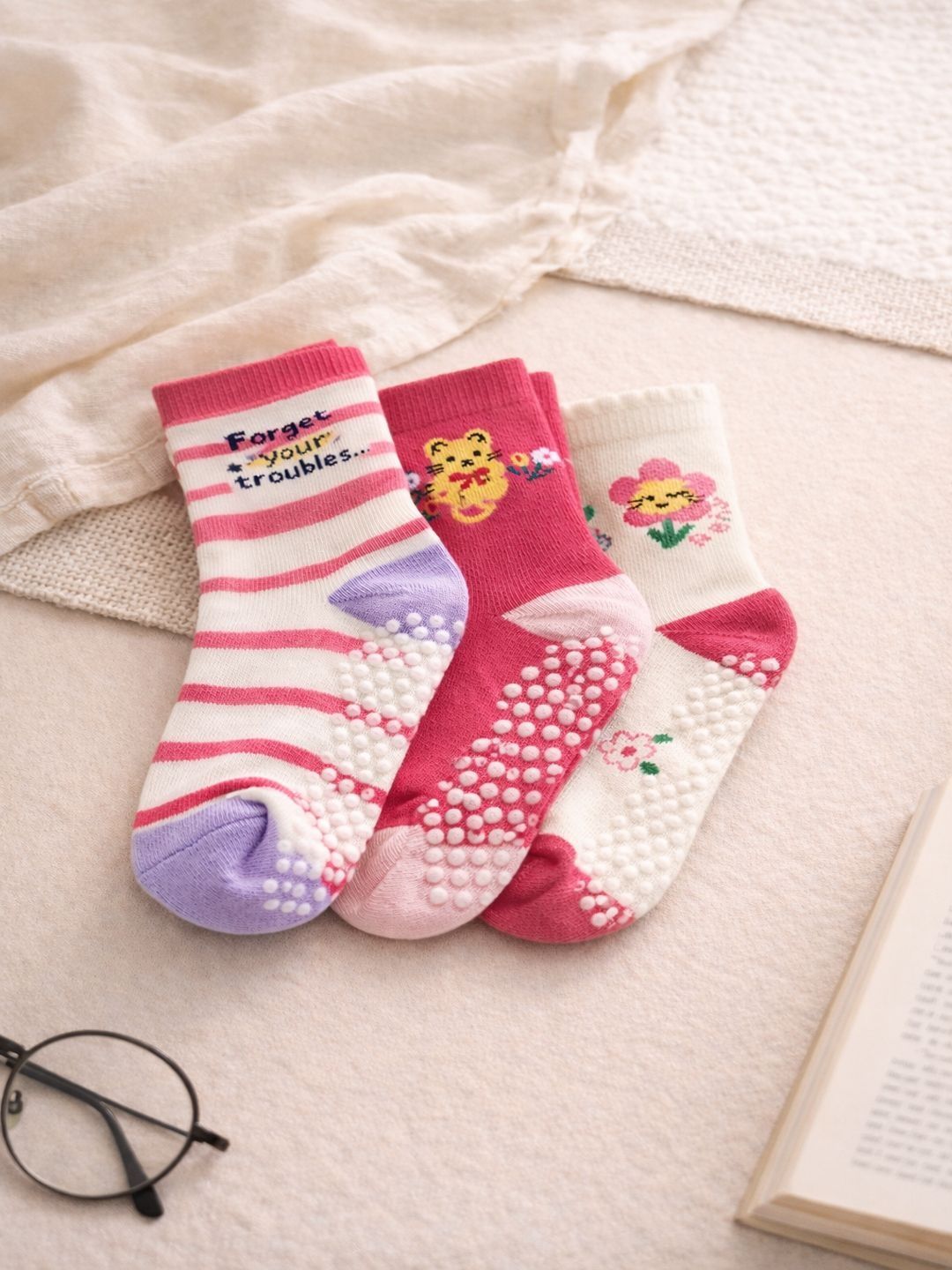 CORTICA Unisex Kids Pack of 3 Cotton Blend Assorted Patterned Socks-picture-33