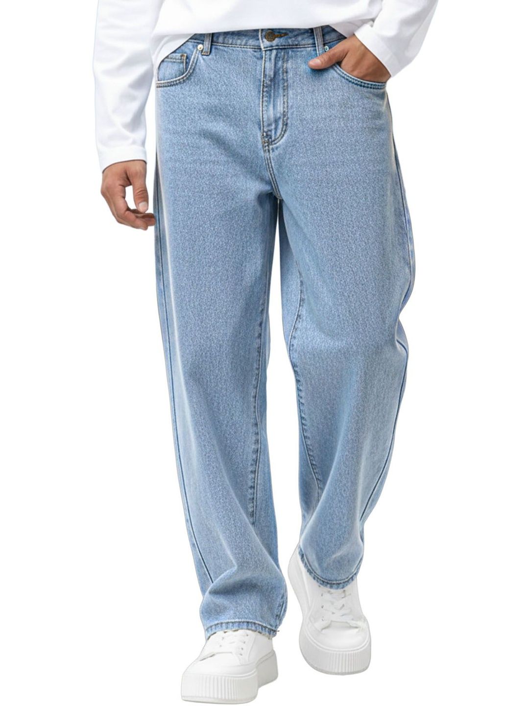 AUSK Men Loose Relaxed Fit Mid-Rise Light Fade Stretchable Jeans-picture-26