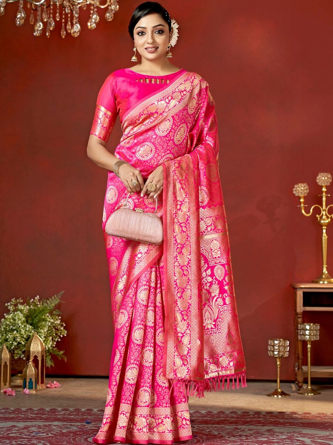 SZN Ethnic Motifs Zari Silk Blend Heavy Work Banarasi Saree-picture-40