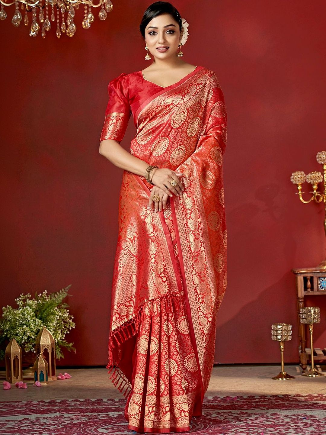 SZN Woven Design Zari Silk Blend Heavy Work Banarasi Saree-picture-56