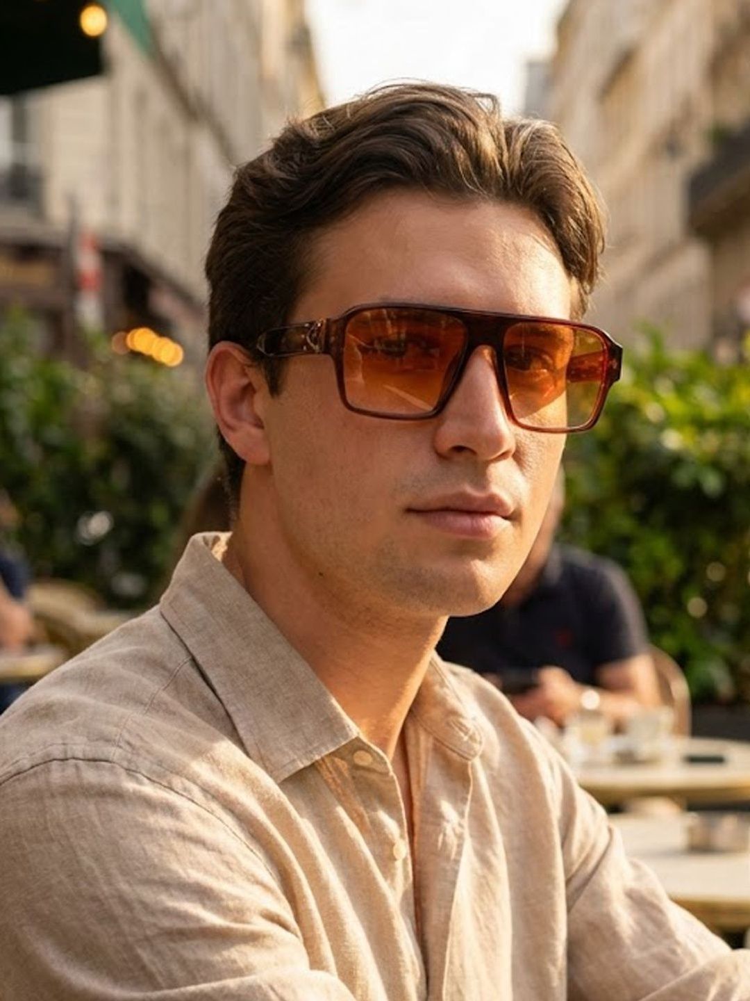 SZN Men Red Lens & Brown Square Sunglasses with-image-16