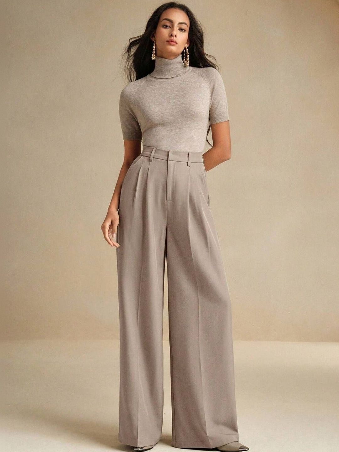 Stylecast X Kotty Women Loose Fit High-Rise Wide Leg Trousers