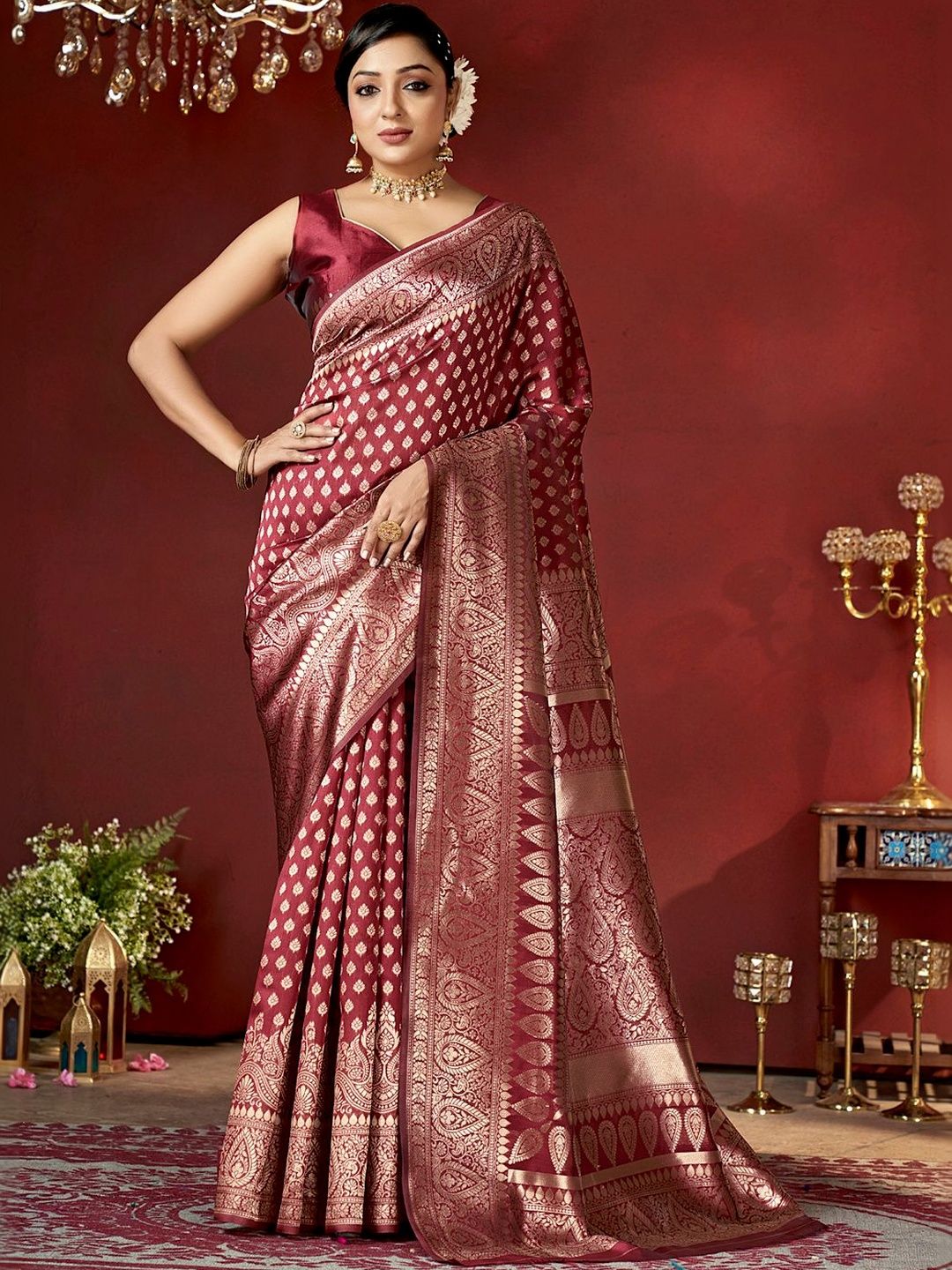 SZN Paisley Zari Silk Blend Heavy Work Banarasi Saree-picture-14