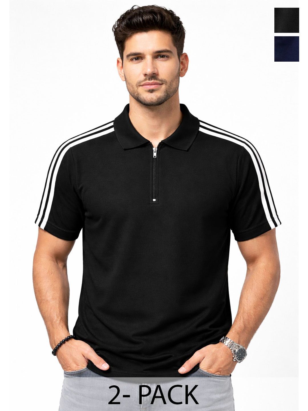 Organic Chics Men 2 Striped Polo Collar Dri-FIT Slim Fit T-shirt-picture-44