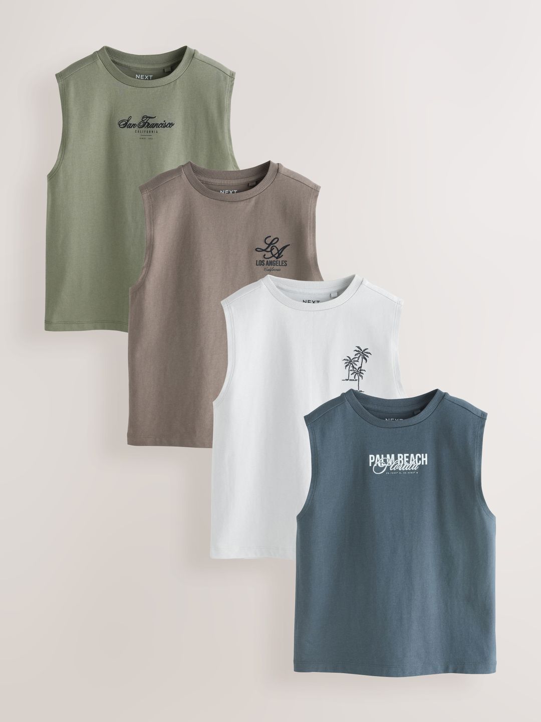 NEXT Boys Pack of 4 Self Design Pure Cotton Tank Vest