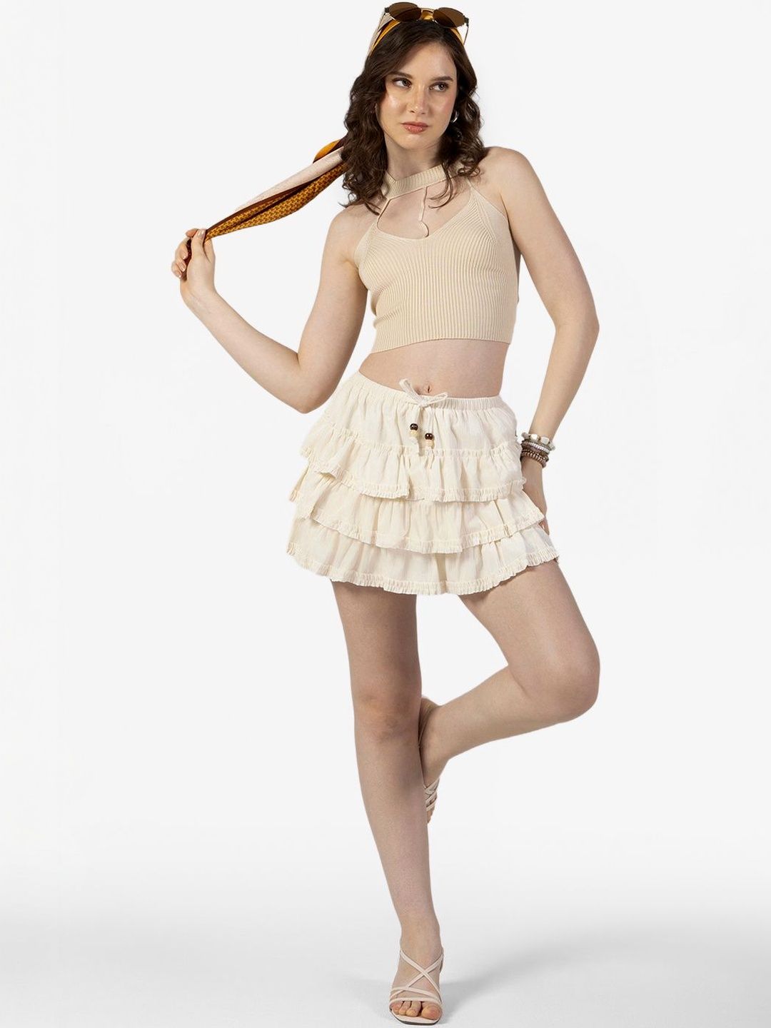 SHOWOFFFF Women Acrylic Velvet Tiered Mini Tiered Skirt-picture-11
