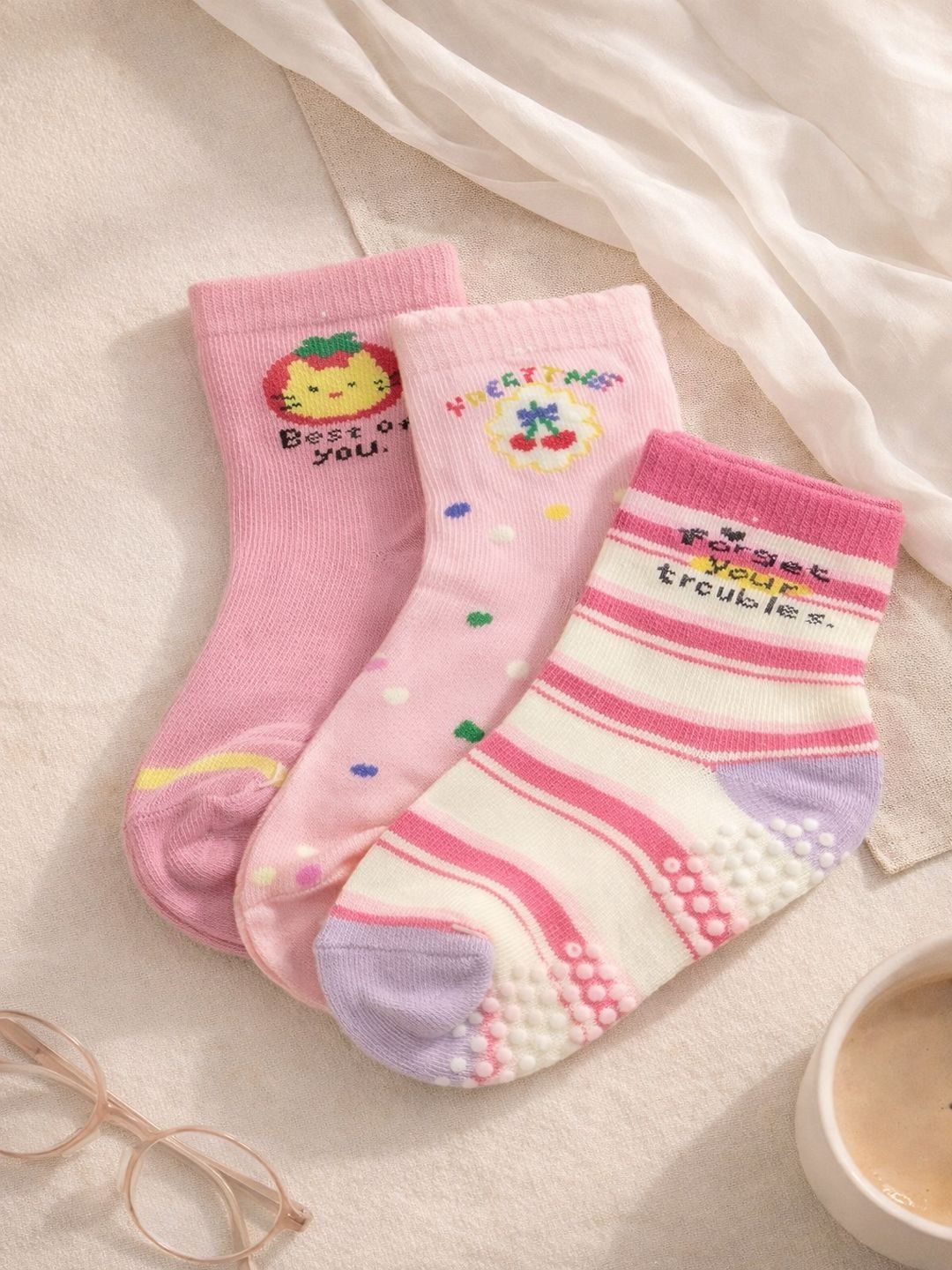 CORTICA Unisex Kids Pack of 3 Cotton Blend Assorted Patterned Ankle Length Socks-picture-13