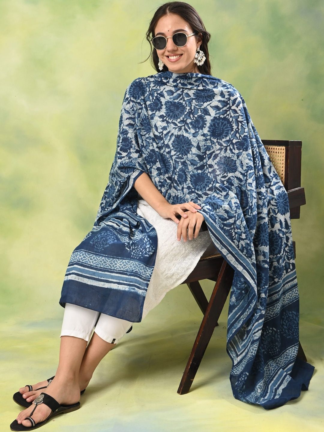 Ushvii Ethnic Motifs Printed Pure Cotton Blend Block Print Dupatta-picture-44