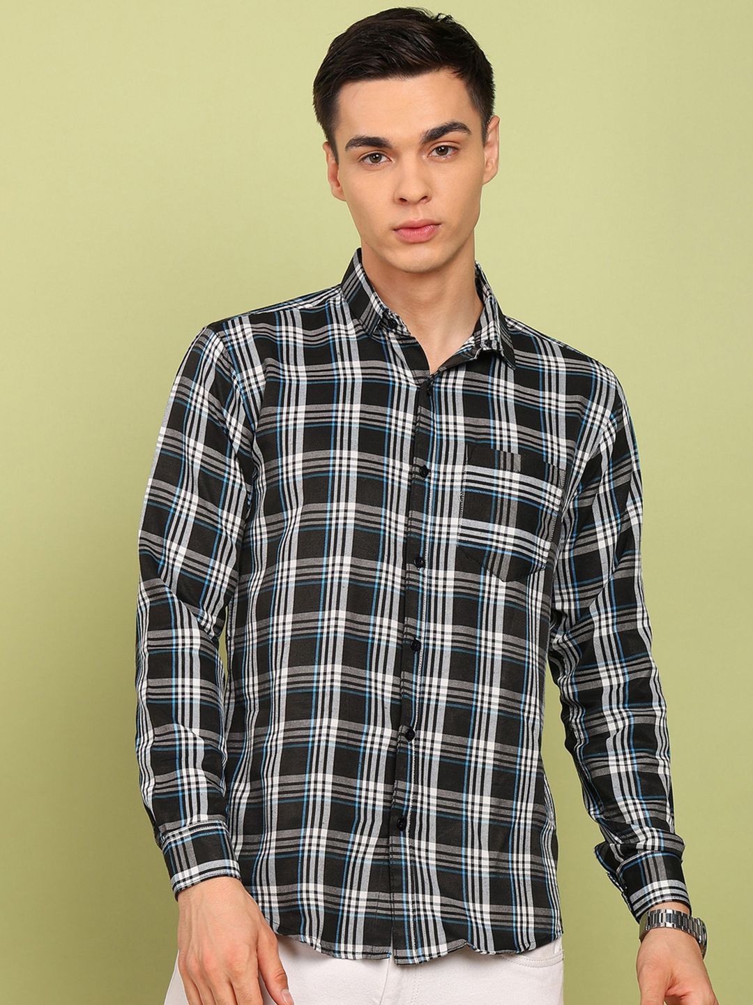 SZN Men Slim Fit Tartan Checks Checked Casual Shirt-picture-34