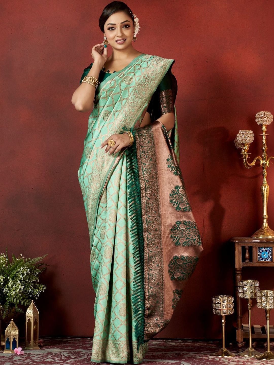 SZN Ethnic Motifs Zari Silk Blend Banarasi Saree-picture-29