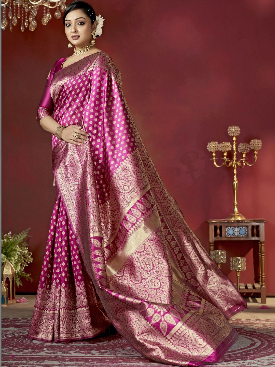 SZN Ethnic Motifs Zari Silk Blend Heavy Work Banarasi Saree-picture-23
