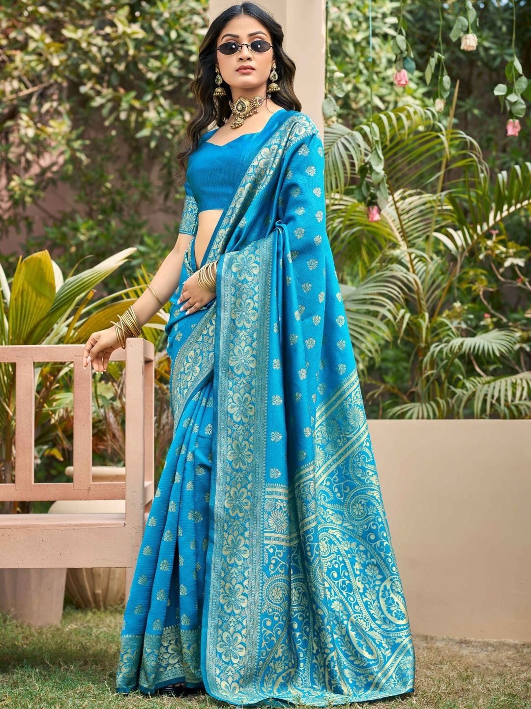 SZN Woven Design Zari Silk Blend Handloom Banarasi Saree-picture-17