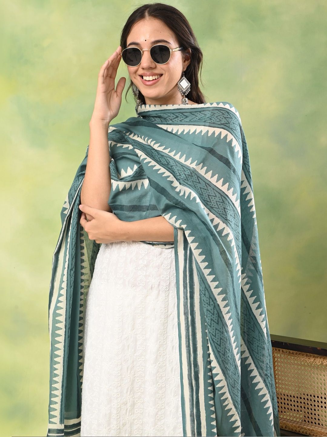 Ushvii Ethnic Motifs Printed Pure Cotton Blend Block Print Dupatta-picture-58