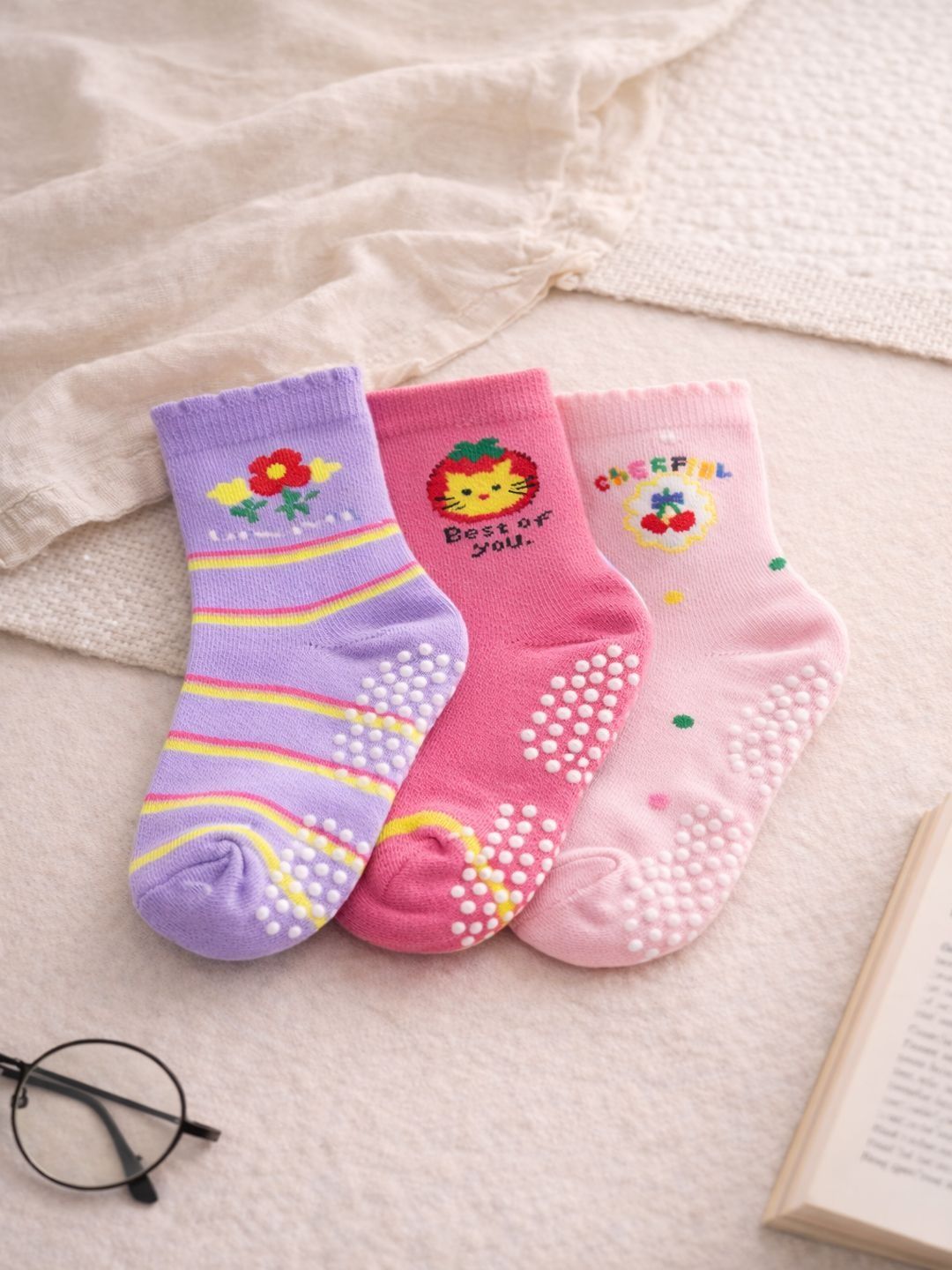 CORTICA Unisex Kids Pack of 3 Cotton Blend Assorted Patterned Ankle Length Socks-picture-15