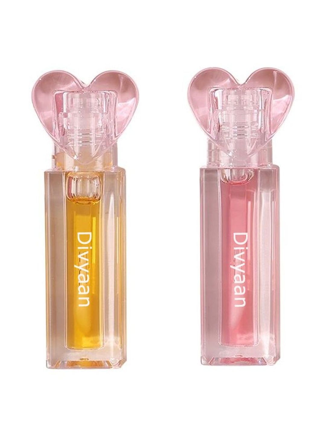 DIVYAAN Set Of 2 Heart Cap Korean Lip Gloss - 10 ml Each - Soft Pink-picture-12
