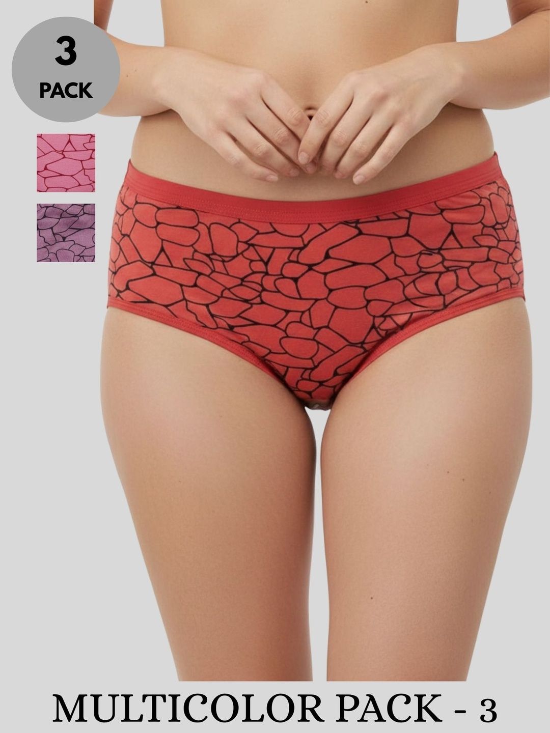 Amber Knots Women Pack of 3 Printed Cotton Basic Briefs-picture-13