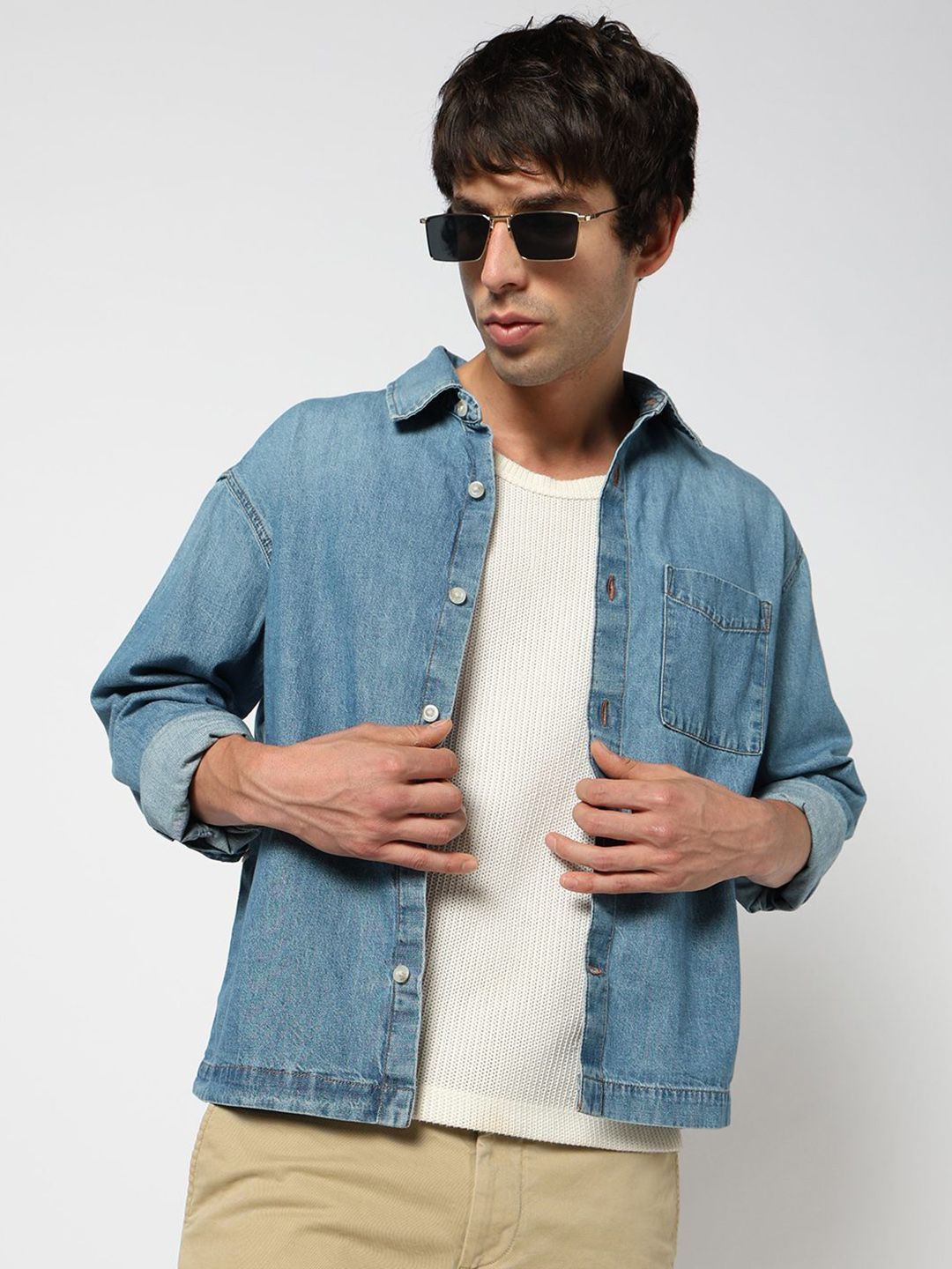 GAP Drop Shoulder Sleeves Denim Pure Cotton Casual Shirt-picture-29