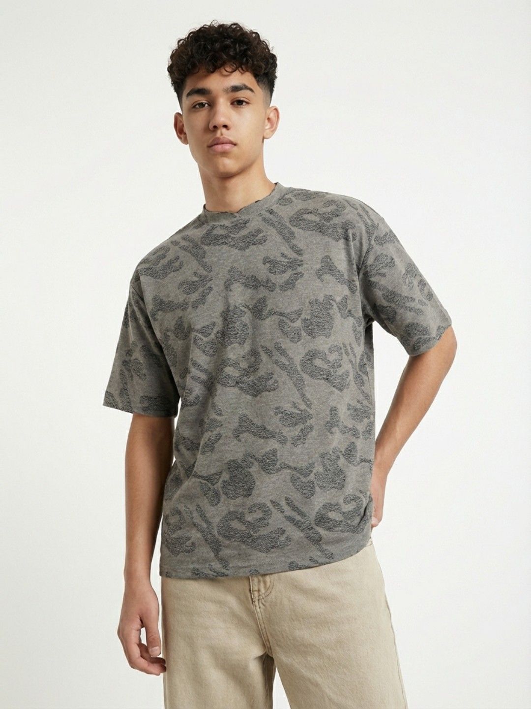 glitchez Jacquard Textured Raw Edge Drop-Shoulder Sleeves T-shirt-picture-35