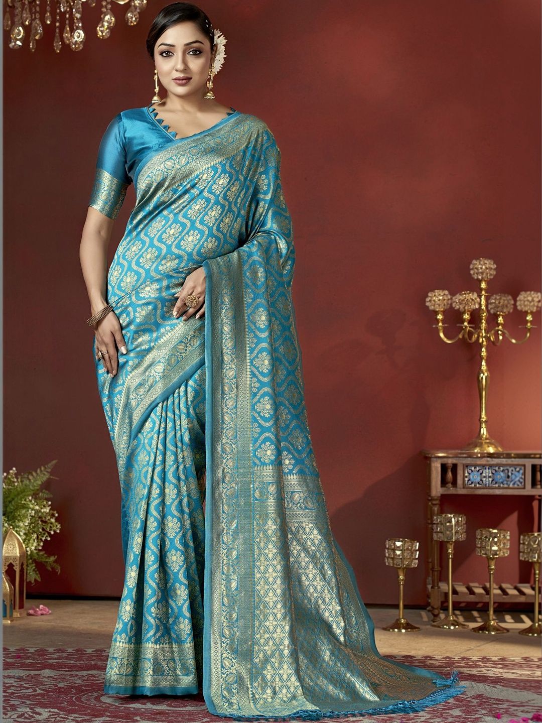 SZN Ethnic Motifs Zari Silk Blend Banarasi Saree-picture-48
