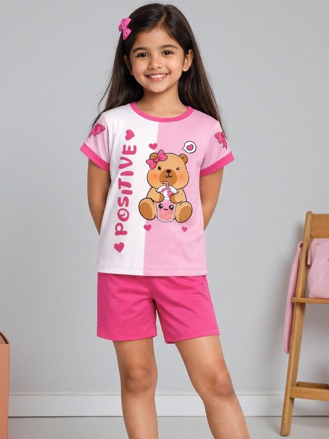 KEESOR Girls Printed T-shirt with Shorts