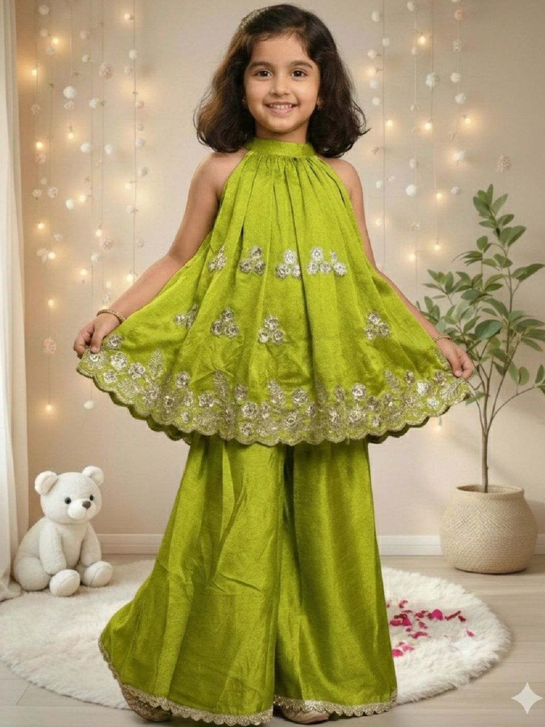 Jilmil Boys Ethnic Motifs Embroidered Regular Thread Work Kurti with Sharara-picture-17