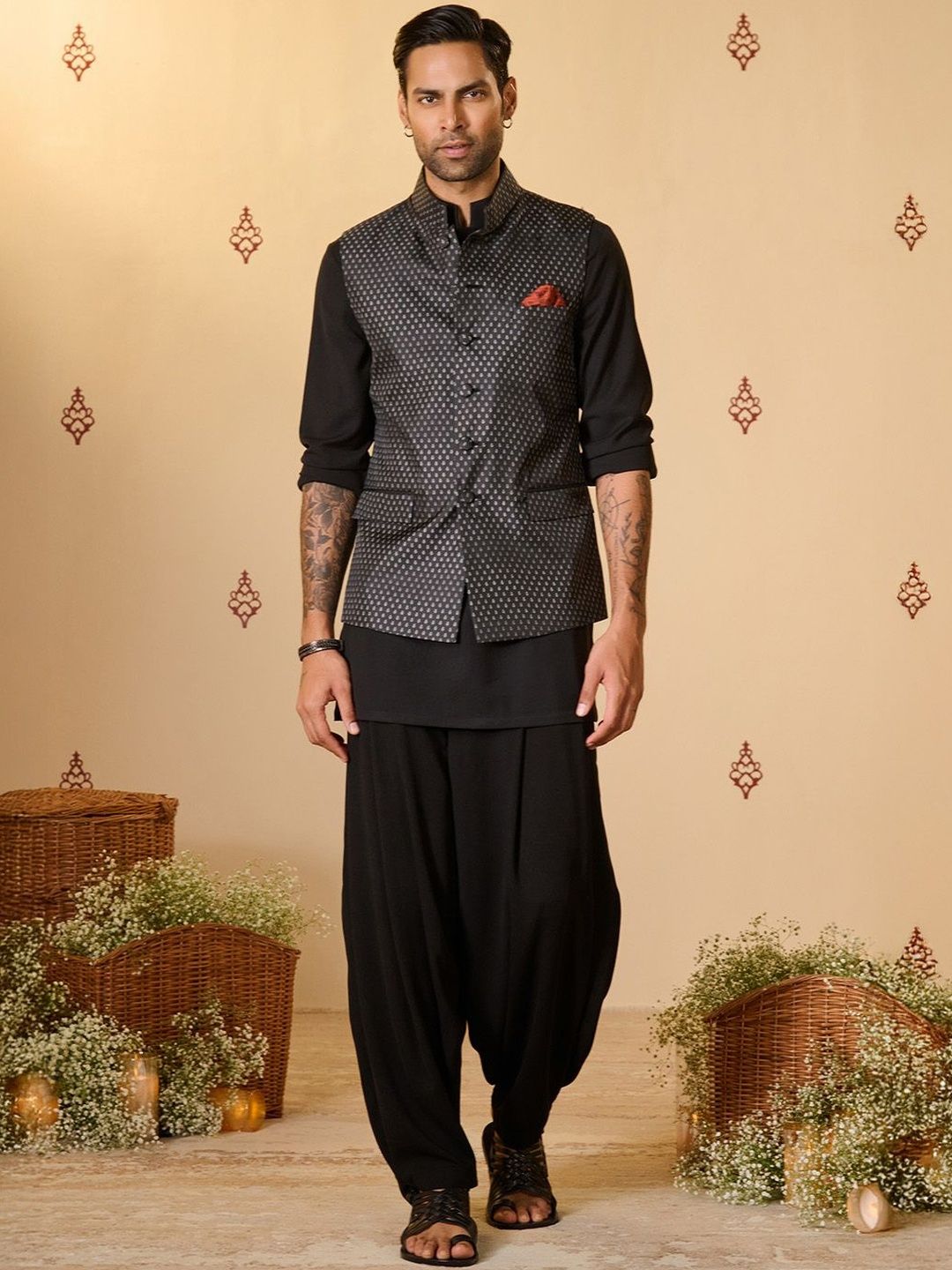 S&N by Shantnu Nikhil Woven Design Nehru Jacket-picture-16