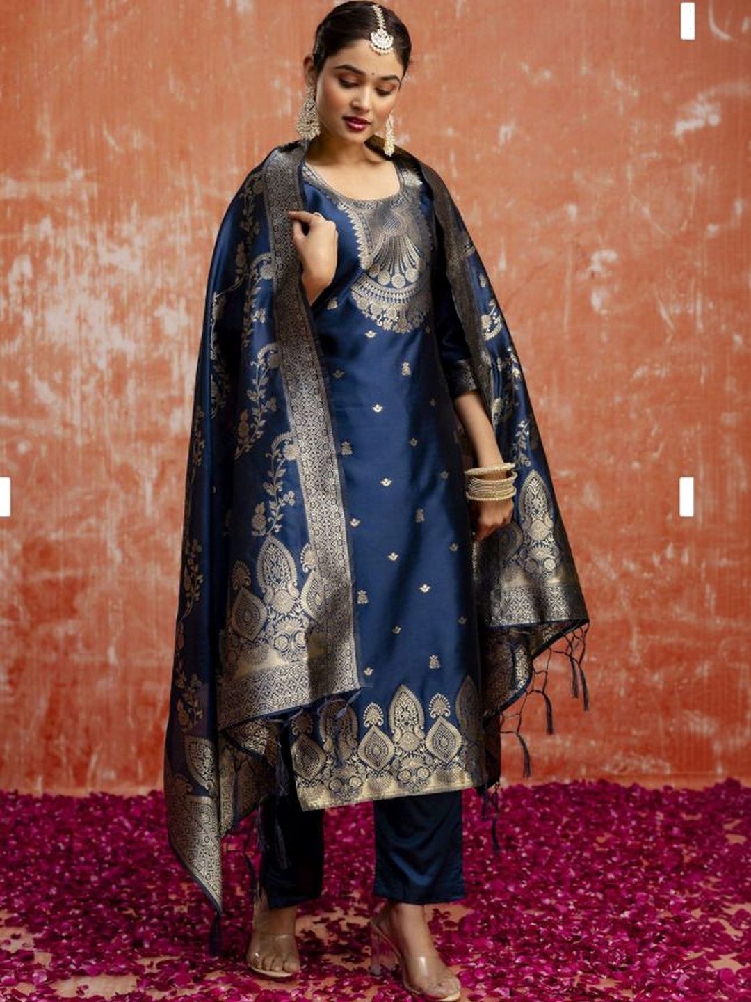 SILK BLISS Women Ethnic Motifs Regular Pure Cotton Kurta with Trousers & With Dupatta-image-22