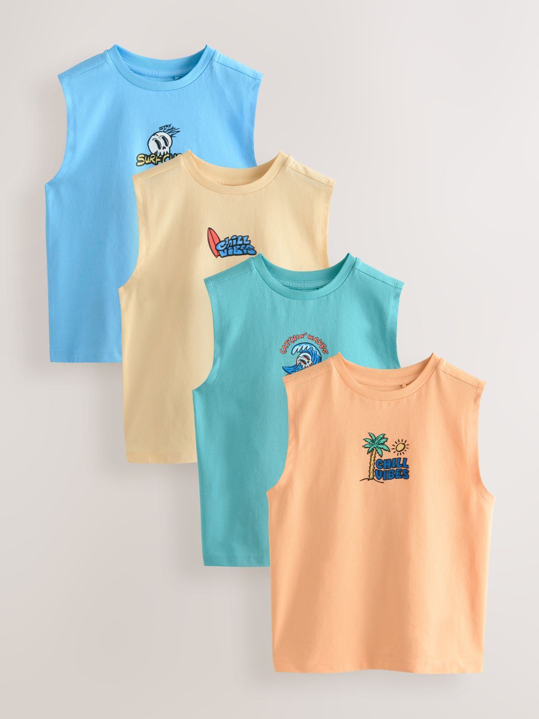NEXT Boys Pack of 4 Printed Pure Cotton Tank Vest