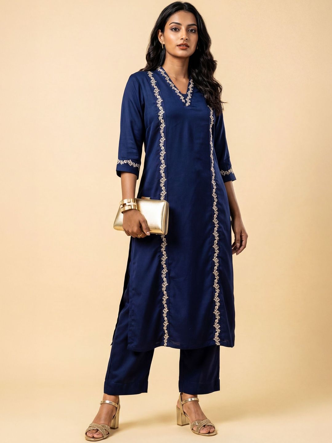 Vismay Ethnic Motifs Embroidered V-Neck Thread Work Thread Work Kurti-picture-57