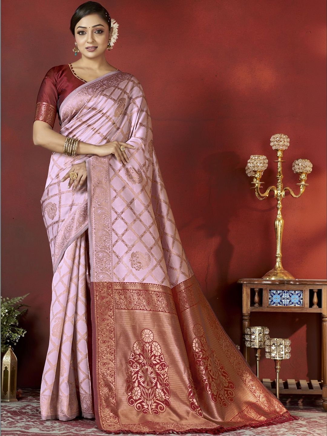 SZN Ethnic Motifs Zari Silk Blend Heavy Work Banarasi Saree-picture-50