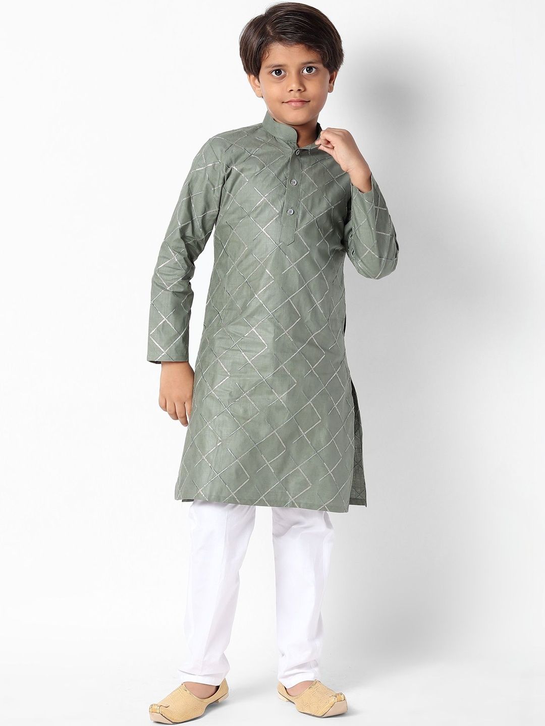 Uri and MacKenzie Boys Printed Regular Pure Cotton Kurta with Pyjamas-picture-23