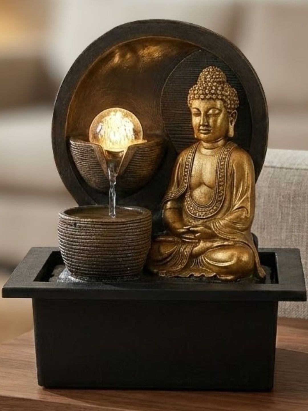 HomeTown Impression Yellow & Black Textured Medium Buddha Water Fountains