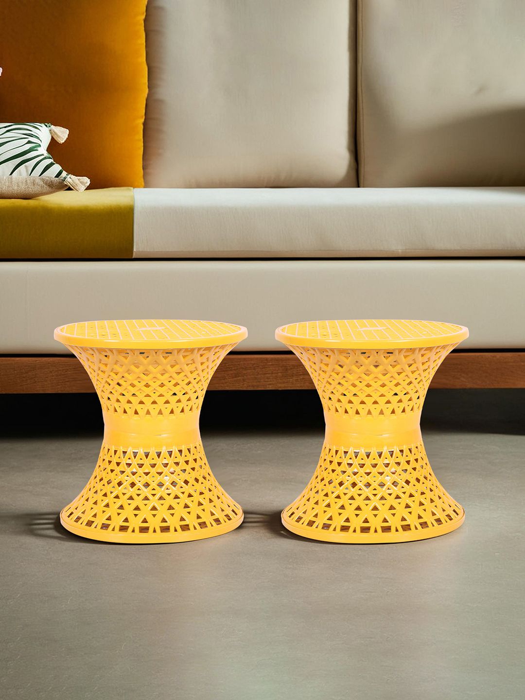 Kuber Industries Yellow 2 piece Textured Plastic Stool-picture-14
