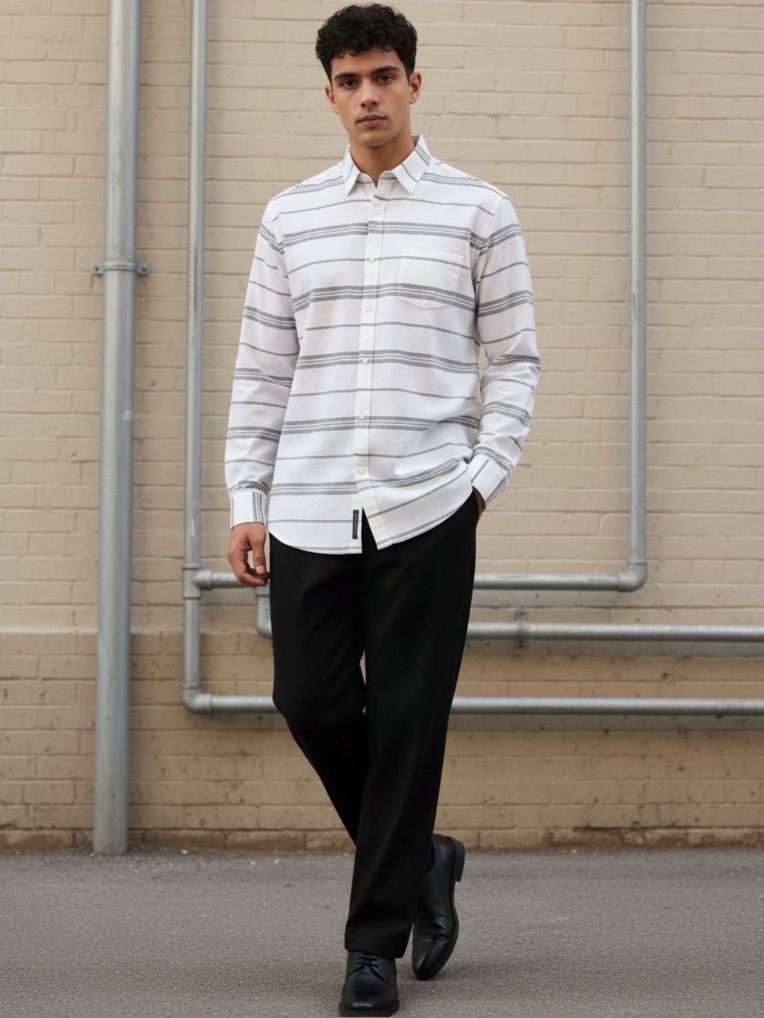 SZN Men Slim Fit Horizontal Stripes Striped Casual Shirt-picture-25