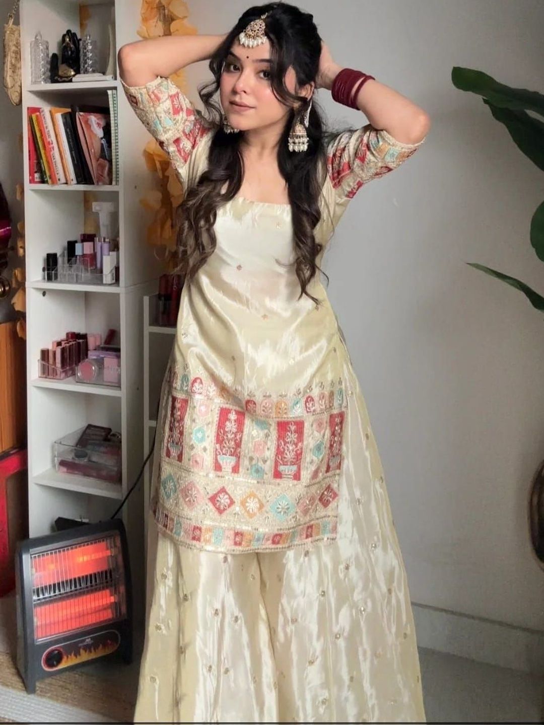 OASIS MART Women Ethnic Motifs Embroidered Regular Thread Work Kurta with Sharara & With Dupatta-picture-34