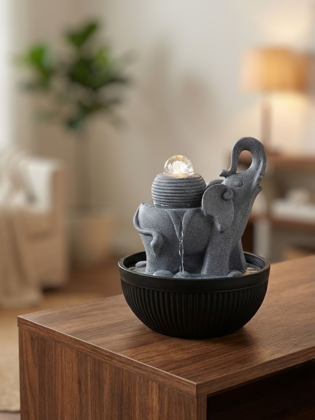 HomeTown Impression Grey & Black Textured Small Elephant Water Fountains