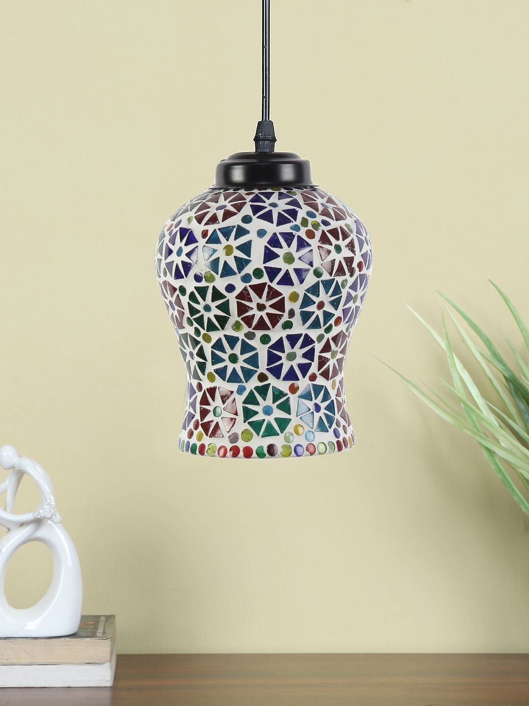 Aura Multicoloured & White Textured Glass Ceiling Lamp-image-34
